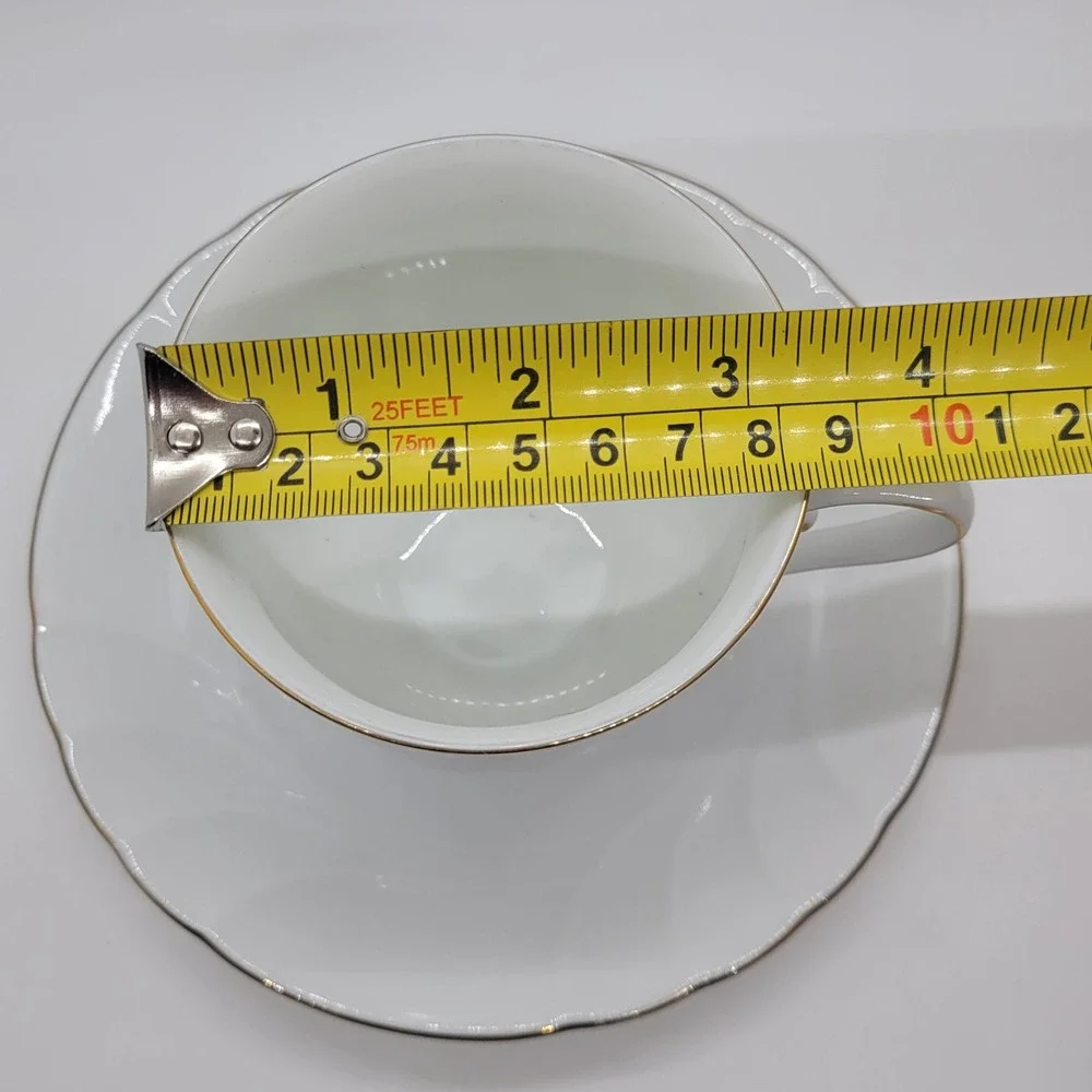 Mikasa Wedding Band Tea Cup Saucer Set Gold Trim White Fine China Japan